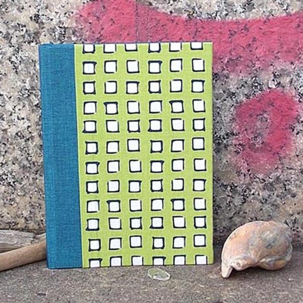 Kleines DIN A6 Stoff bezogenes Notizbuch Grün und Blau