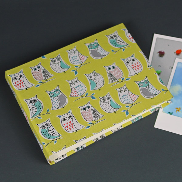 Kleines gelb gemustertes Kinderfotoalbum mit Eulen