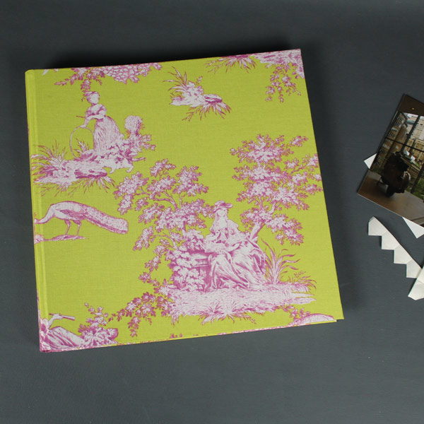 Limonengrün pink gemustertes Fotoalbum Toile de Jouy
