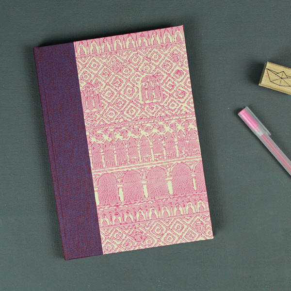Notizbuch rosa creme mit handgeschöpftem Papier aus Venedig