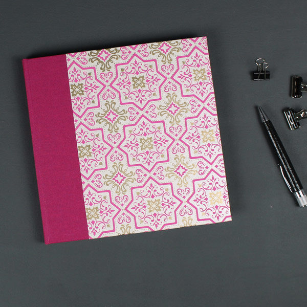 Gästebuch pink creme gold gemustert mit Ornamenten