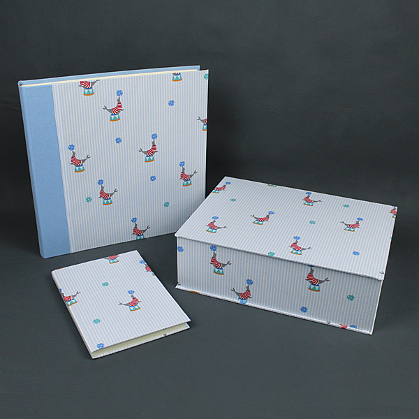 Hellblau weiß gestreiftes Baby Erinnerungsboxen Set