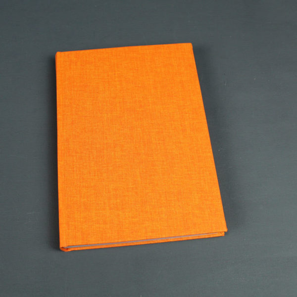 Schlichtes leuchtend orange farbenes Notizbuch mit bunten Registerseiten
