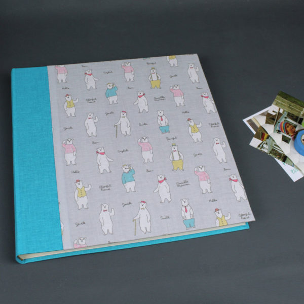 Türkis graues Kinderfotoalbum mit Bären