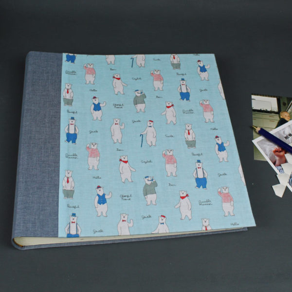 Anthrazit hellblaues Kinderfotoalbum mit Bären
