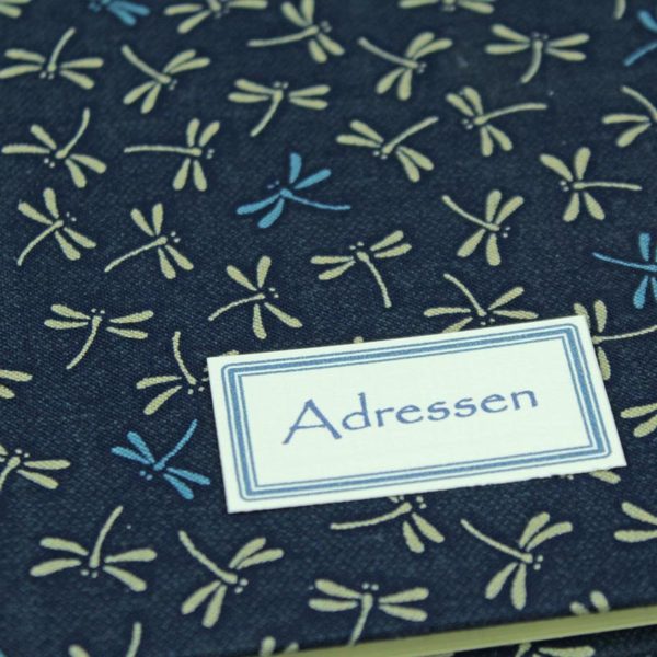 DIN A5 Adressbuch mit dunkelblauem Stoff bezogen