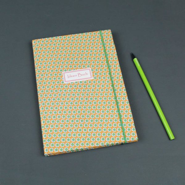 Orange creme grün gemustertes Tagebuch DIN A5