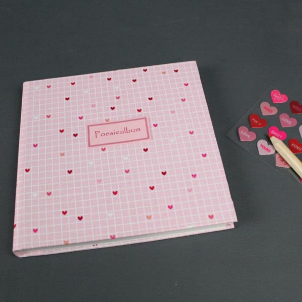 Poesiealbum rosa weiß kariert mit kleinen Herzchen