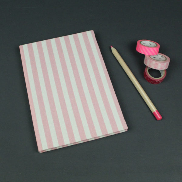 DIN A5 Notizbuch liniert rosa weiß gestreift