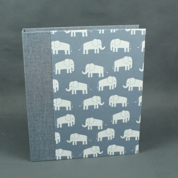 DIN A4 Ordner Grau Blau mit großen weißen Elefanten