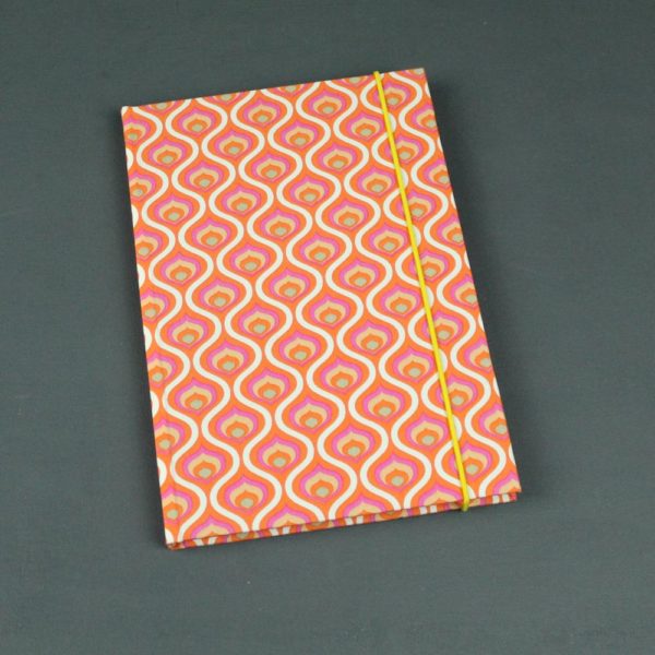 Notizbuch DIN A5 retro in Orange Gelb Pink gemustert