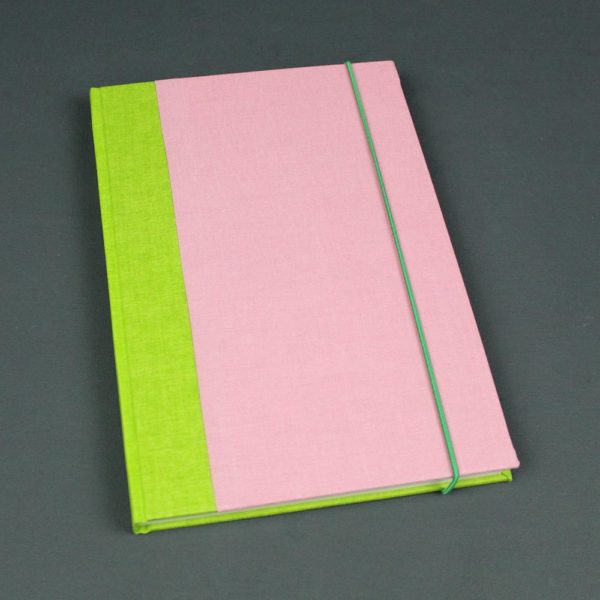 Tagebuch DIN A5 in Grasgrün Rosa mit Gummikordel