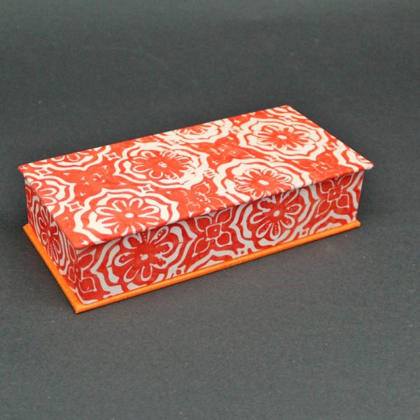 Stiftekästchen Stoff orange creme Batikmuster