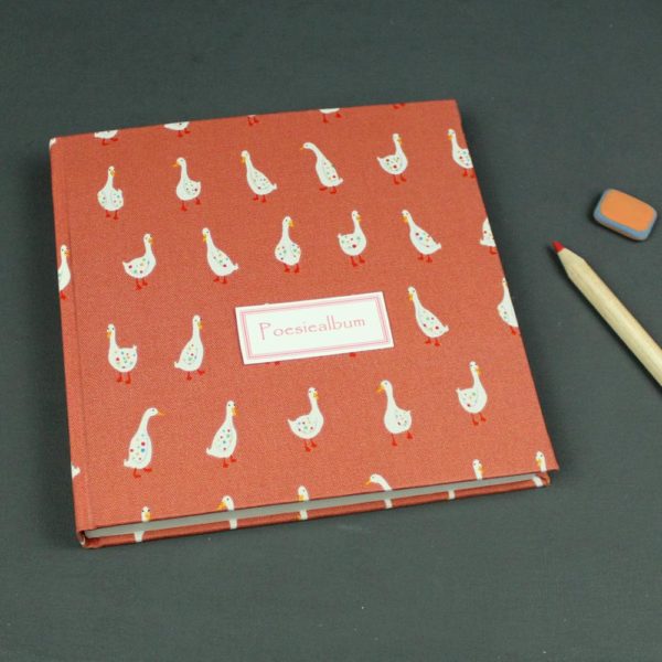 Poesiealbum quadratisch orange mit Gänsen